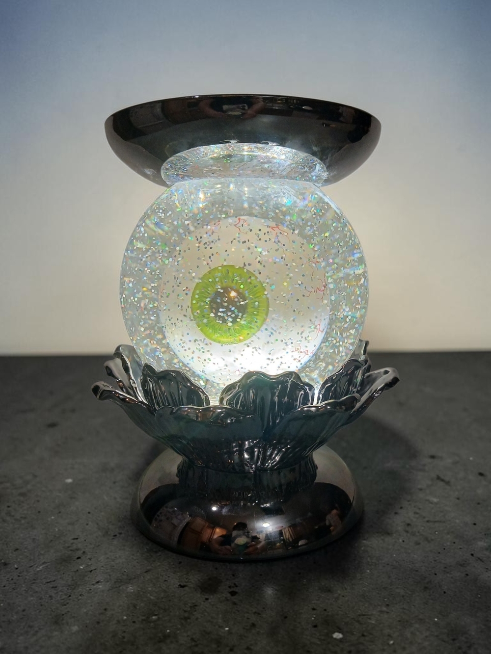 Sparkling Glass Orb Candle Holder in Green and Silver